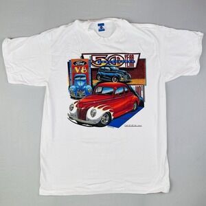 Vintage 90s Hot Rod Ford V8 50th Anniversary T Shirt XL USA Made Single Stitch